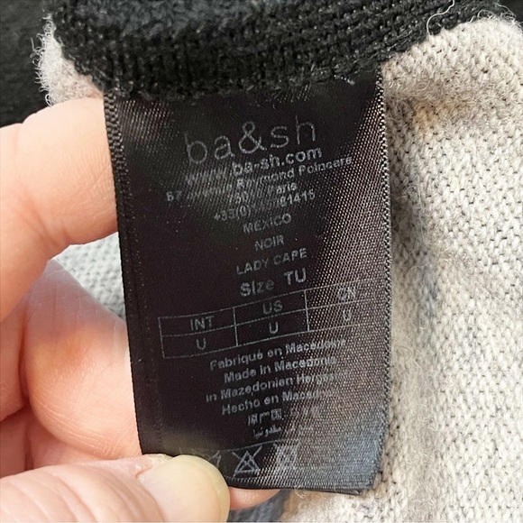 ba&sh Lady Cape Small hooded poncho wool black‎ gray neutral sweater knit cozy - Picture 9 of 12